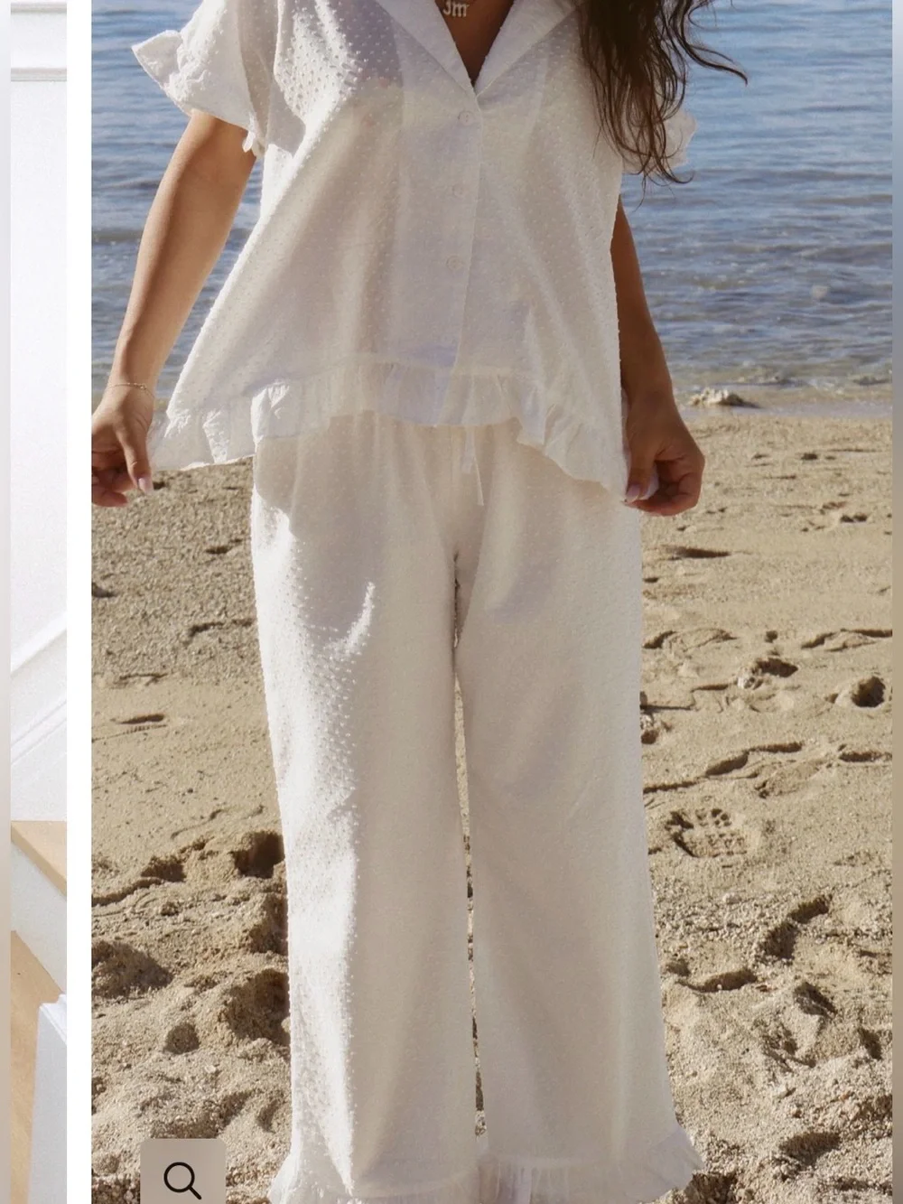 Women's Cream Ruffle Button-Front Pajama Set